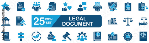 Legal dokument Web Icon Set in Blue style Flat. vector illustration concept relate to quality, improvement, process, efficiency, methodology