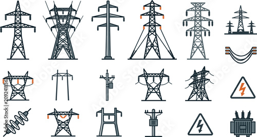 Canvastavla High Voltage Transmission Tower and Electrical Grid Infrastructure Vector Icon S