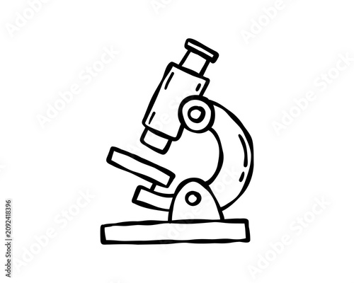 Photos Hand drawn microscope with eyepiece lens and base representing laboratory research biology analysis diagnostics discovery and education in a minimal doodle style