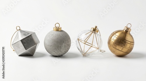Modern decorative Christmas ornaments in various geometric shapes  