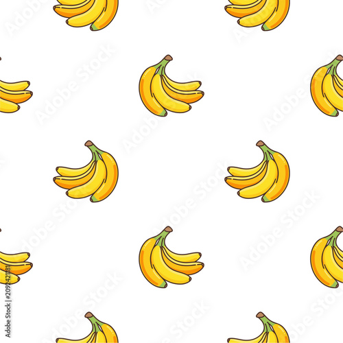 Seamless pattern with ripe yellow banana bunches. Cute tropical fruit vector illustration isolated on white background.