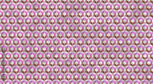 A repeating, intricate geometric tessellation featuring interlocking shapes. 