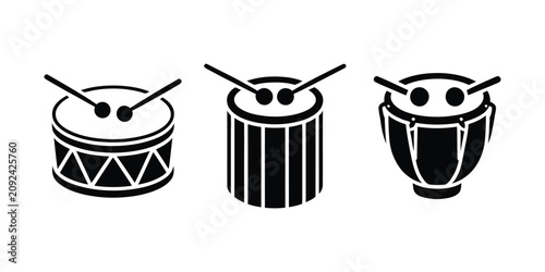 Foto Black drum stick icon set, flat music band percussion symbol