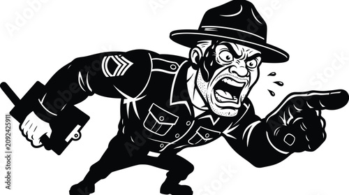 Canvastavla Angry drill sergeant shouting and pointing finger, aggressive military officer c