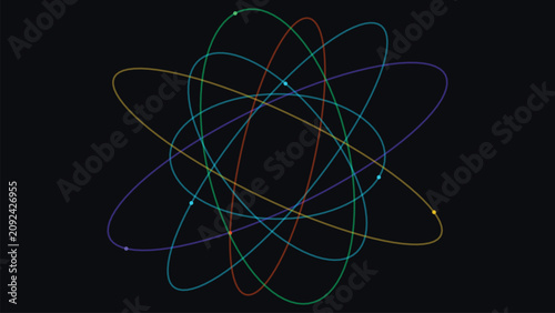 Cuadro en lienzo Abstract science background with glowing colorful orbital paths and dots