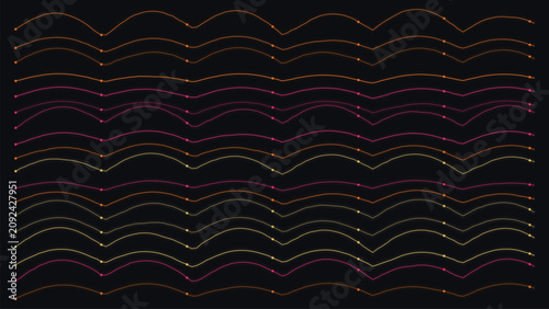 Obraz na plátně Multiple rows of wavy lines with small dots creating a repetitive pattern