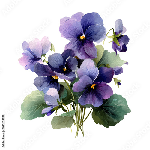 Принти на полотні Violet Bouquet watercolor vector, hand-painted style, high-quality illustration isolated on white background