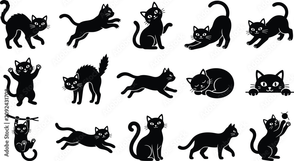 Obraz premium Halloween vector bundle black cat silhouettes for spooky designs october celebrations