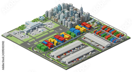 3D isometric illustration of a city.