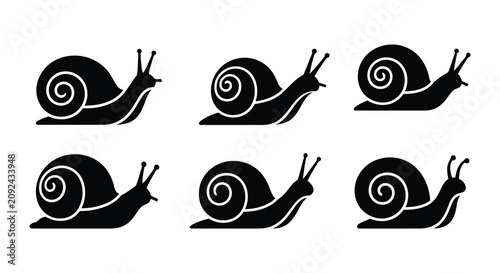 Vászonkép Black Snail Silhouettes Vector Illustration Set snails