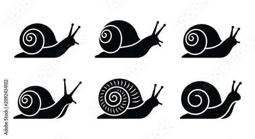 Tableau sur toile Black Snail Silhouettes Vector Illustration Set snails