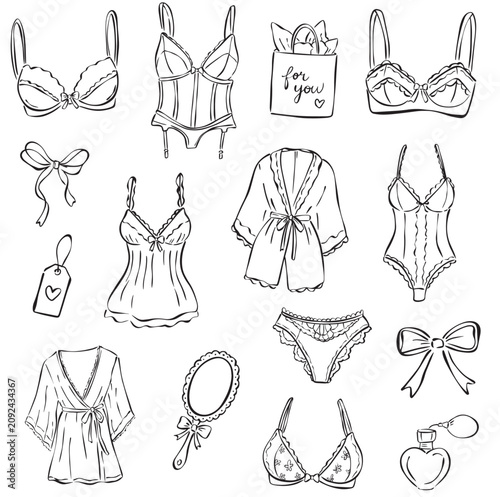 Foto Hand Drawn Lingerie and Feminine Accessories Line Art Set