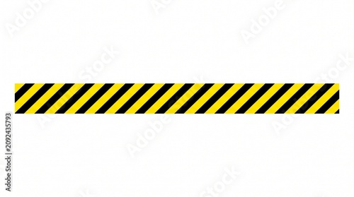 Bright yellow and black hazard warning tape strip isolated on a clean plain white background