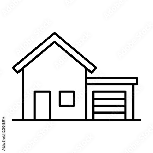 House building architecture features outline vector sign. Visualizes comfortable residential parking properties.
