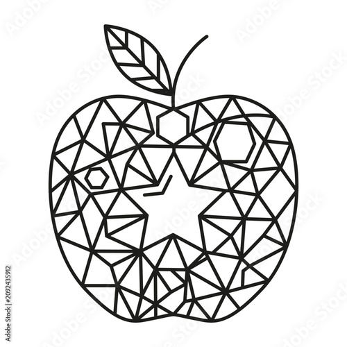 Geometric apple fruit features contour vector sign. Visualizes creative dietary health artworks.