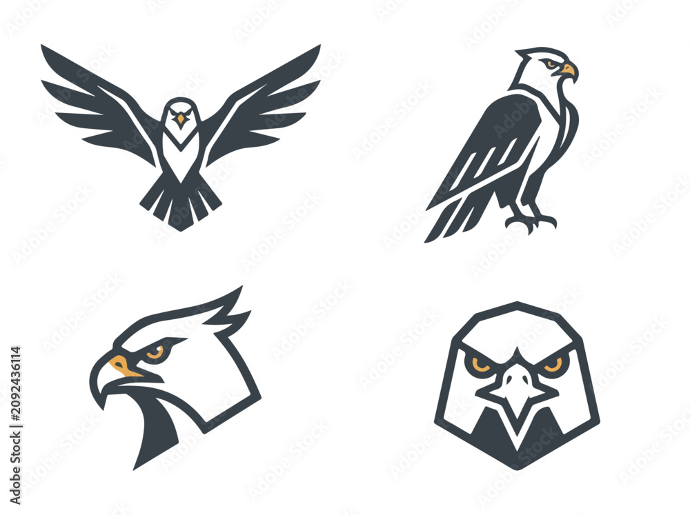 Naklejka premium Collection of stylized eagle and hawk vector icons representing power, freedom, and vigilance in a graphic design