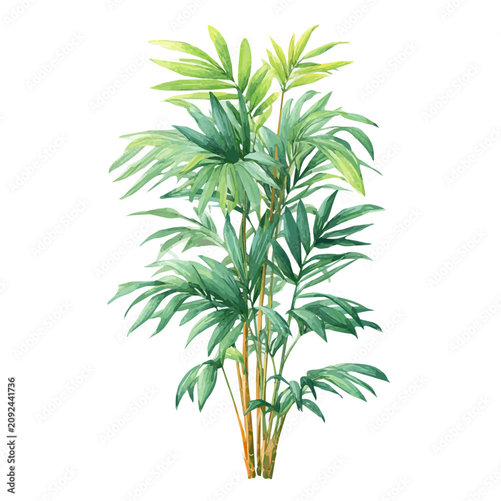 Fototapeta premium Parlor Palm watercolor drawing vector, premium quality illustration on a clean white background.
