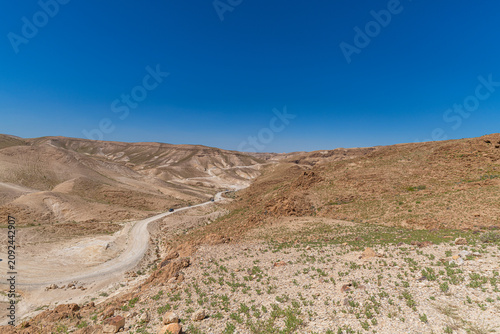 The beautiful desert hiking area near Nahal Rahaf-Rahaf Stream in the Judean Desert in Israel.
