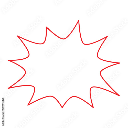 Red starburst speech bubble shape, comic book style explosion graphic