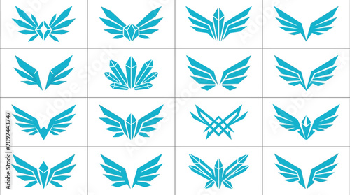 Fotografie Clean Modern Minimalist Blue Winged Angel and Leaf Symbol Design Collection with