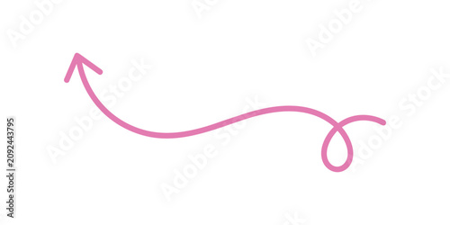 Hand drawn pink curly arrow pointing up and left