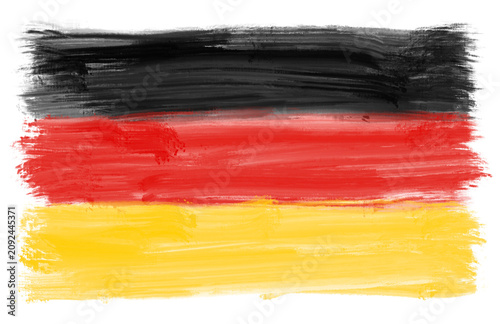 Artistic Germany flag illustration created with expressive ink patches, isolated PNG featuring textured black, red, gold colors.