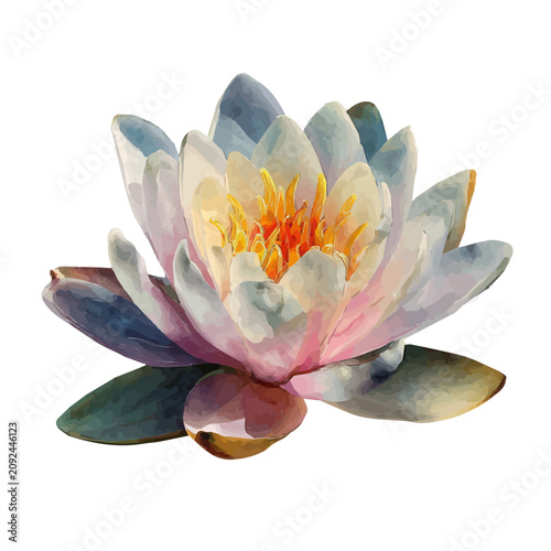 Фотография Water Lily watercolor artwork, high-quality professional vector illustration isolated on a white background