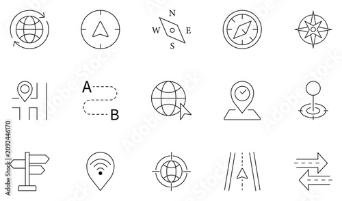 Schilderij op canvas Collection of navigation icon in line style