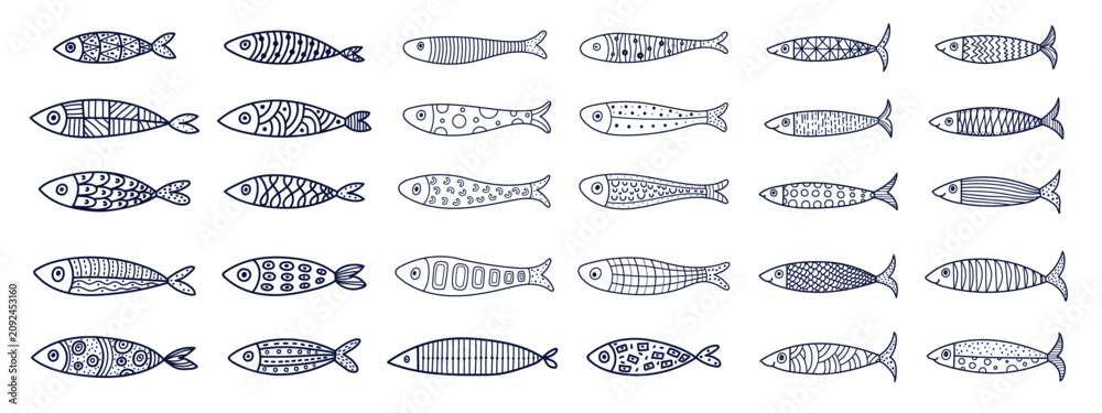 Obraz premium Fish. Sardine. Set. Cute illustration. Cip art.