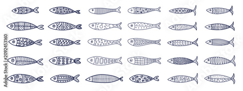 Fotografía Fish. Sardine. Set. Cute illustration. Cip art.