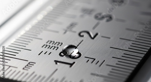 Close-up Macro Shot of a Water Droplet on a Metal Ruler.