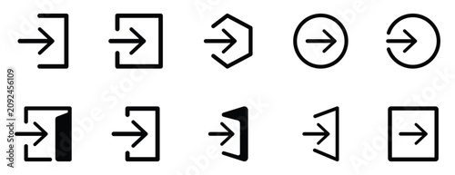 Arrow, login, sign, interface and navigation icon collection featuring entry, exit and access symbols. Ideal for UI, UX, web, mobile apps, dashboards and software design.