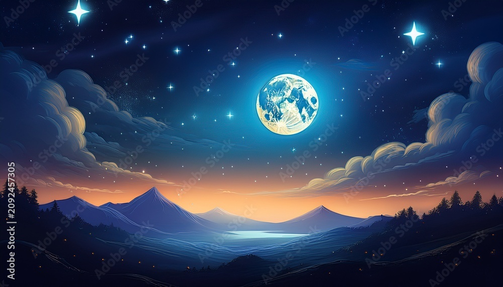 Obraz premium midnight glowing moon and star wallpaper for bedtime story adventures generative ai