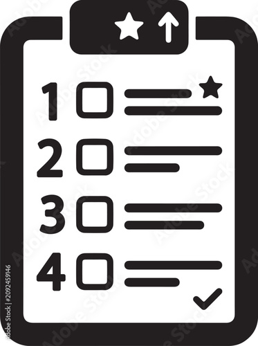 Task list with ranking numbers for priority management and planning UI black icon
