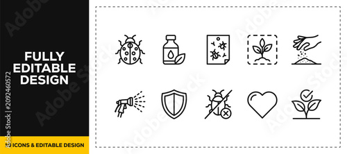 flat vector illustration line art icon bundle set design displaying home interior pest controls bug insect bugs hygiene spray maintenance and biological parasite exterminate