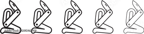 Bild auf Leinwand Pocket knives in various open and closed positions black and white vector illust