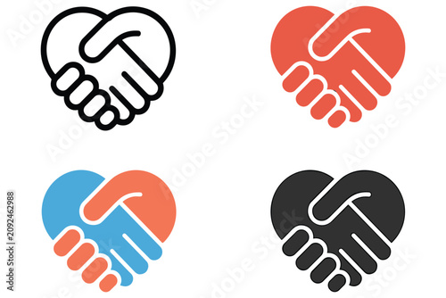Heart shaped handshake icons symbolizing partnership, agreement and trust