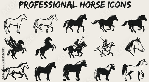 Bild auf Leinwand Professional horse icons collection featuring various poses galloping trotting