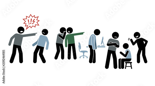 Fotografía Hostile workplace scenes suitable for illustrating bullying, harassment, and negative office power dynamics in educational materials or hr training presentations