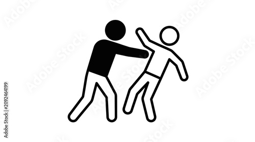 Tableau sur toile Physical aggression between black and white stick person icons depicting violent human conflict, suitable for infographics, educational materials, and presentations