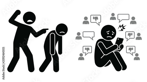 Bild auf Leinwand Emotional distress caused by bullying and verbal abuse on social media