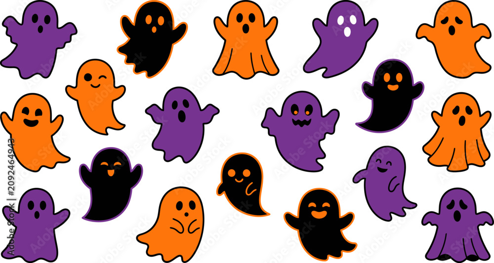 Obraz premium Halloween ghost collection cute spooky ghosts for autumn celebrations and designs