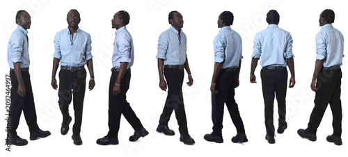 large group of same man walking on white background