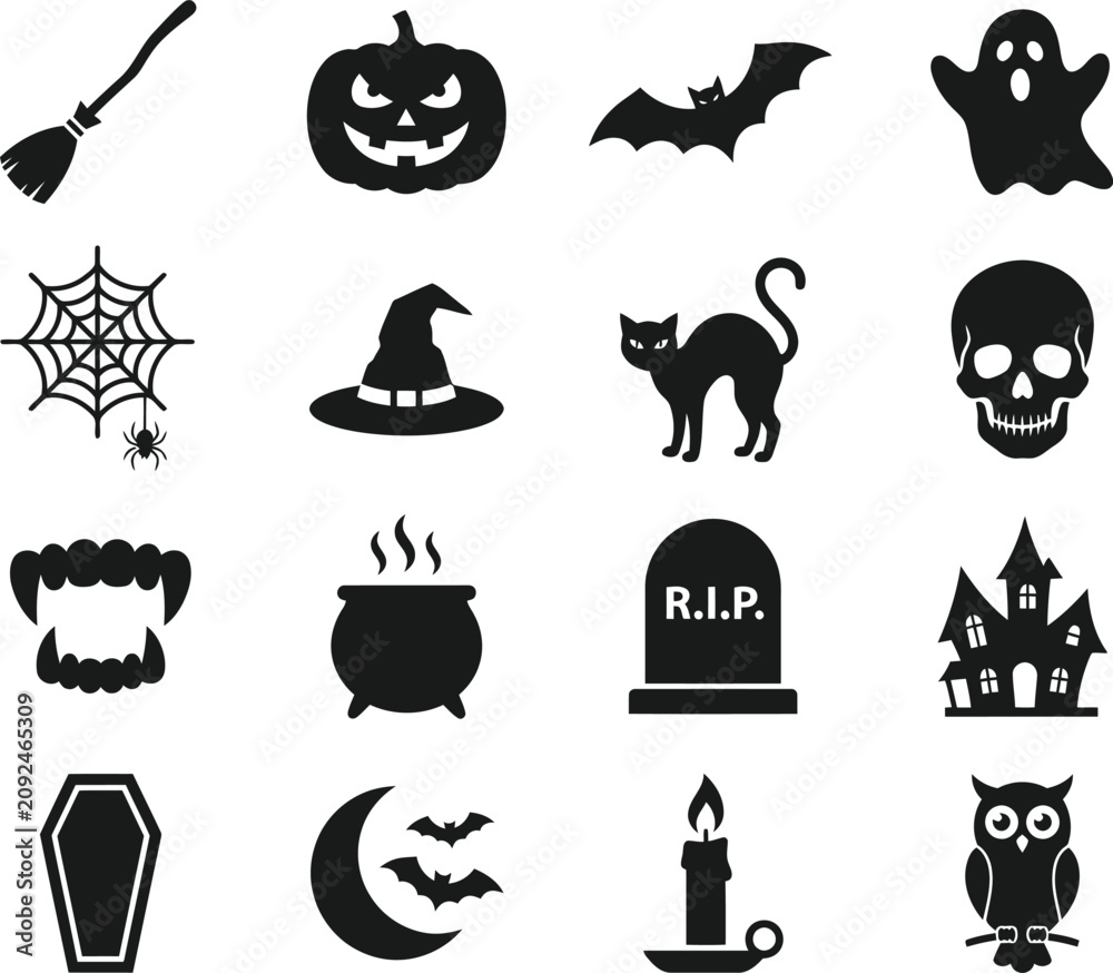 Fototapeta premium Halloween day icons and symbols for spooky decorations and party themes