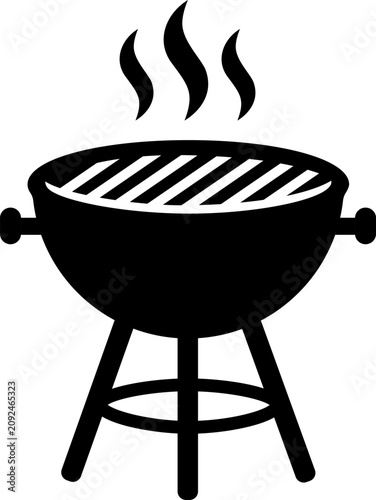 Barbecue kettle grill silhouette icon with hot smoke trails for summer backyard picnic bbq party and restaurant menu design elements