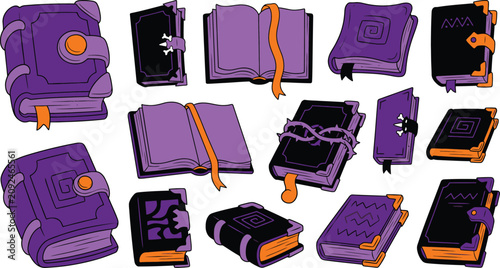 Tableau sur toile Halloween spellbooks collection mystical grimoires for occult fantasy designs