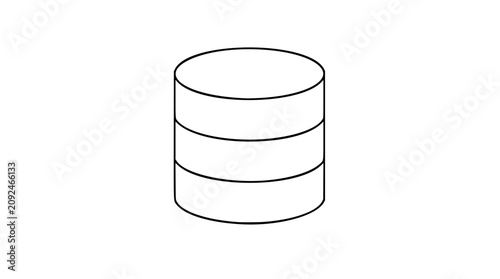 Foto A clean black and white line art vector icon of a database cylinder, perfect for technology dashboards, data architecture, or software development visuals