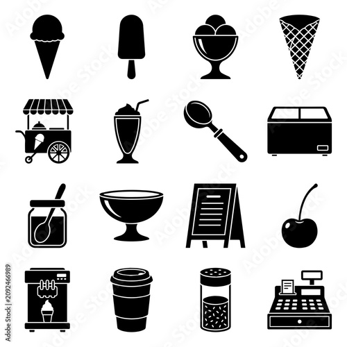 Ice cream parlor business icon set with register business restaurant
