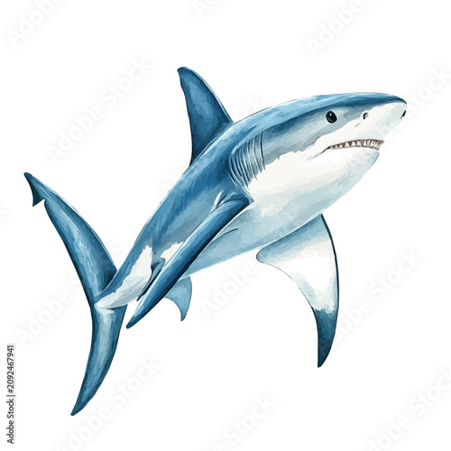 фотографія Shark, watercolor with intricate brush textures and gentle highlights, isolated on a white background