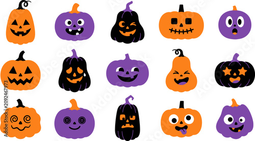 Cuadro en lienzo Halloween vector design 15 unique pumpkins and gourds for spooky decor